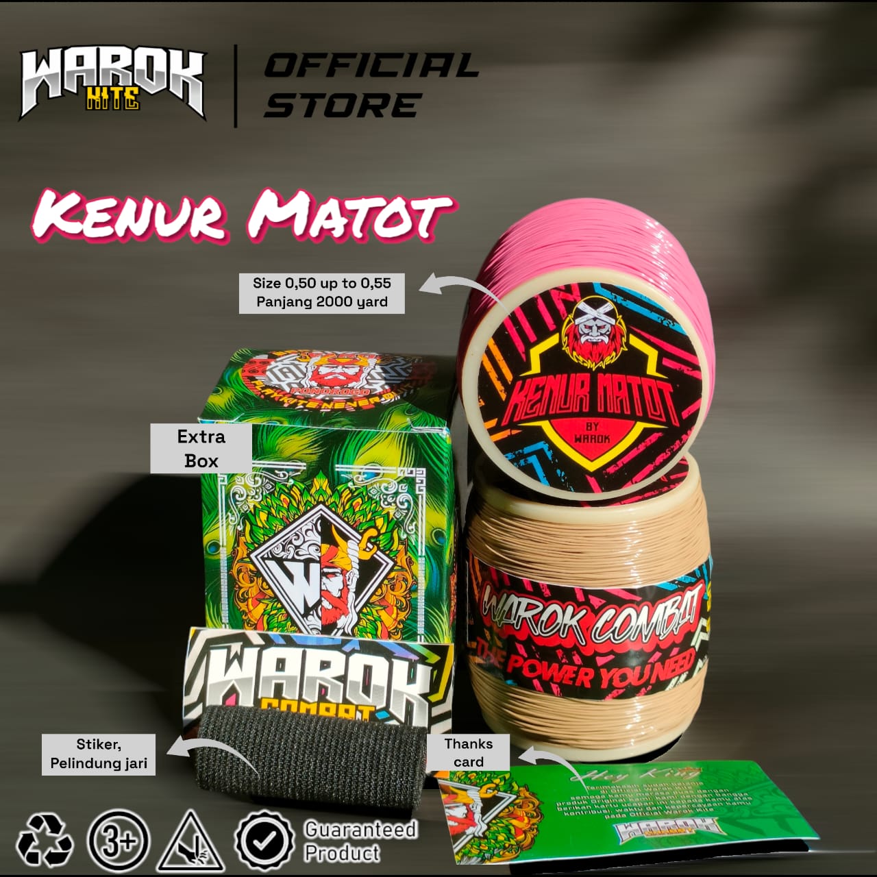 Kenur Matot Warok panjang 2000Yard klos Gading ukuran 0,50 up to 0,55 ( Bulat , Halus, Kuat)